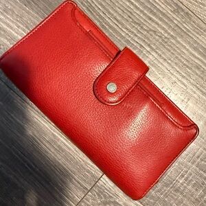 Red Leather Snap Wallet Clutch
